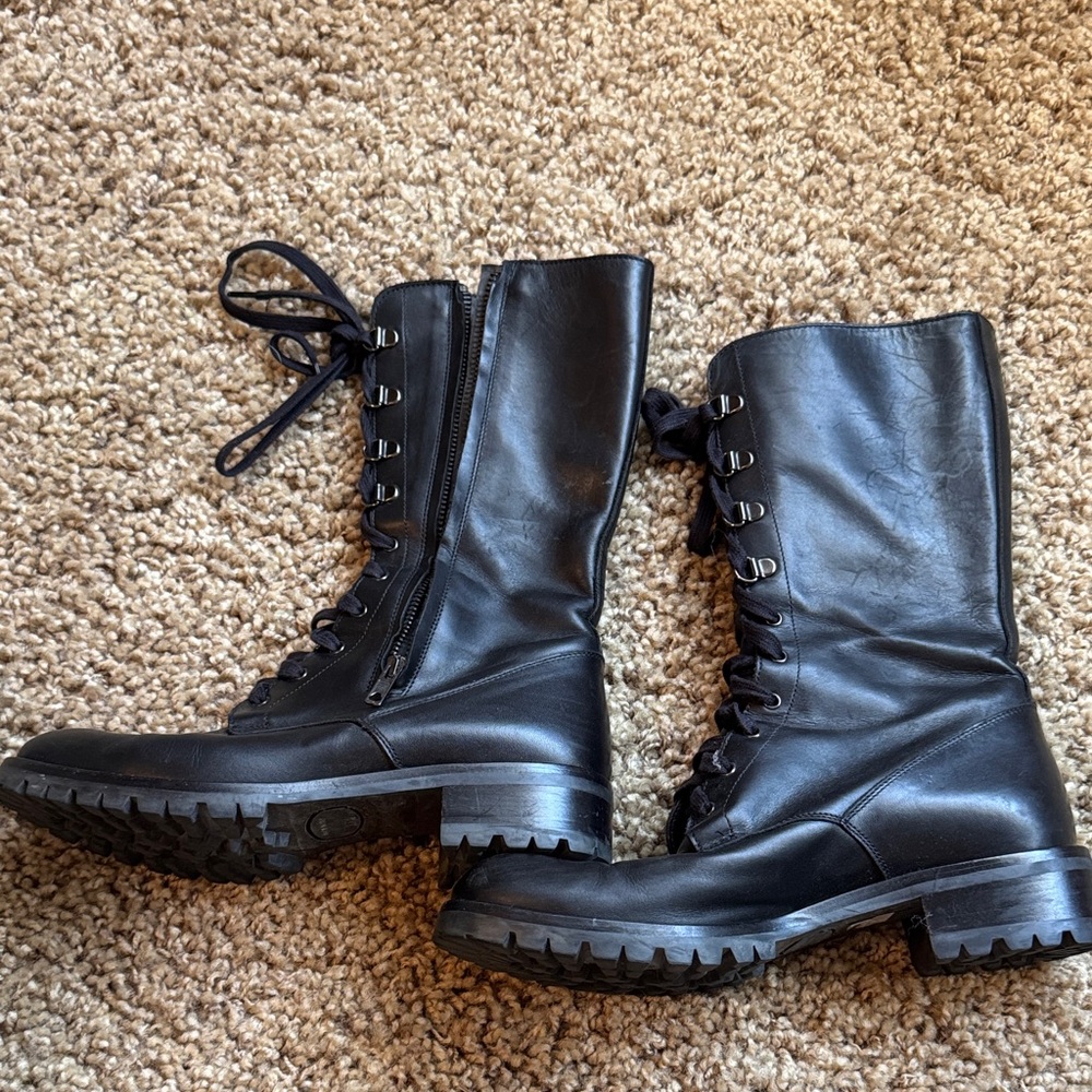 Barneys New York Black Leather Combat Boots
